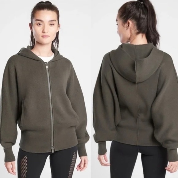 Athleta Tops - Athleta Dolman Mountain Olive Zip Hoodie Sweater